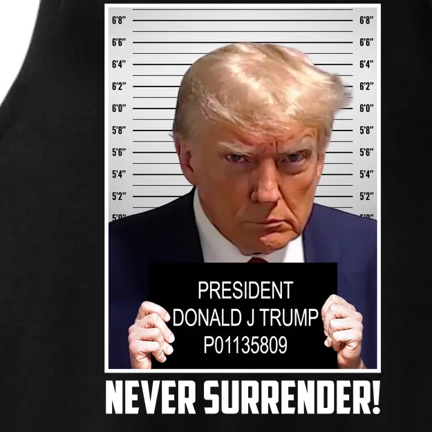 President Donald Trump Mugshot Never Surrender Ladies Tri-Blend Wicking Tank