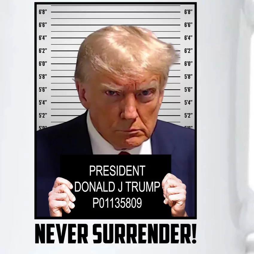 President Donald Trump Mugshot Never Surrender Black Color Changing Mug