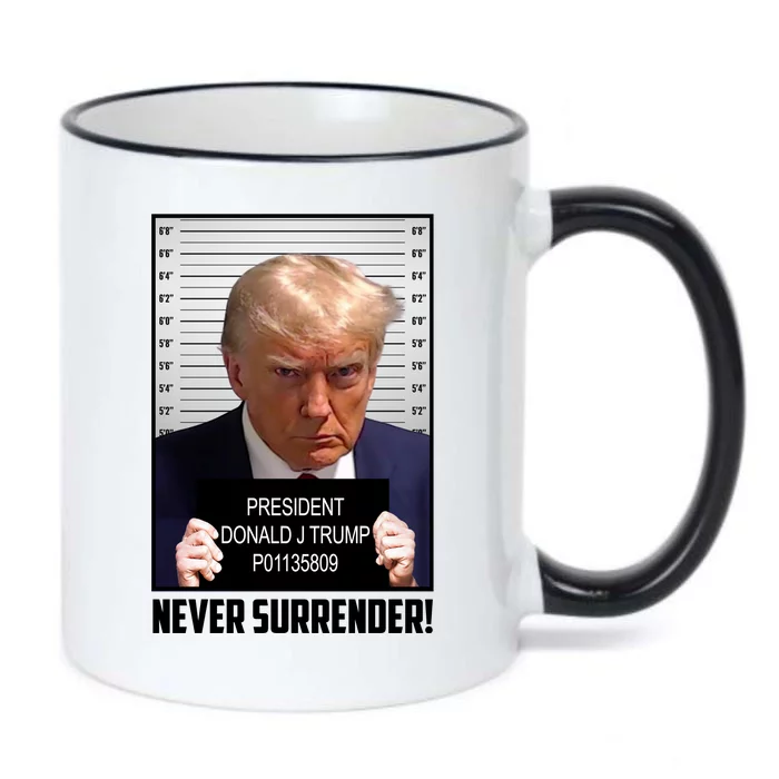 President Donald Trump Mugshot Never Surrender Black Color Changing Mug