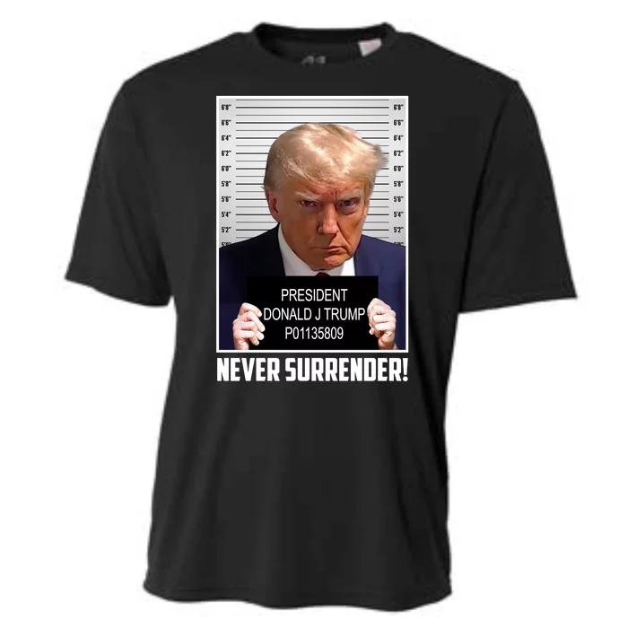 President Donald Trump Mugshot Never Surrender Cooling Performance Crew T-Shirt