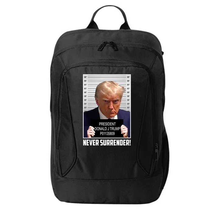 President Donald Trump Mugshot Never Surrender City Backpack