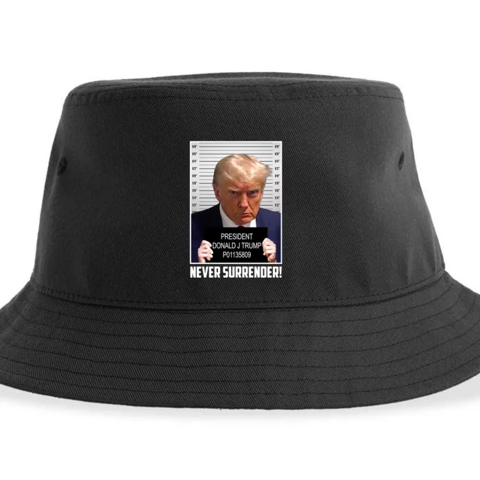 President Donald Trump Mugshot Never Surrender Sustainable Bucket Hat