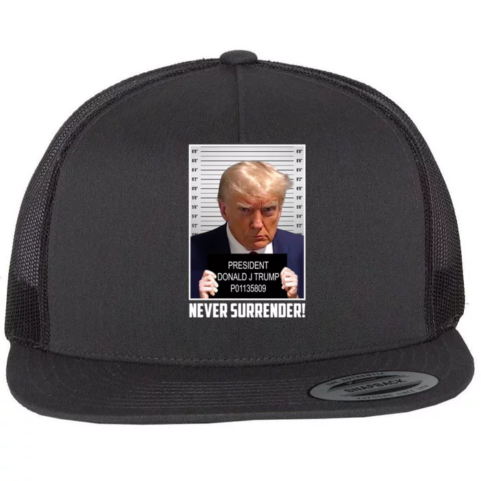 President Donald Trump Mugshot Never Surrender Flat Bill Trucker Hat