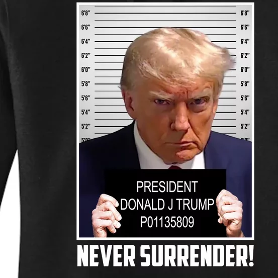 President Donald Trump Mugshot Never Surrender Women's Pullover Hoodie