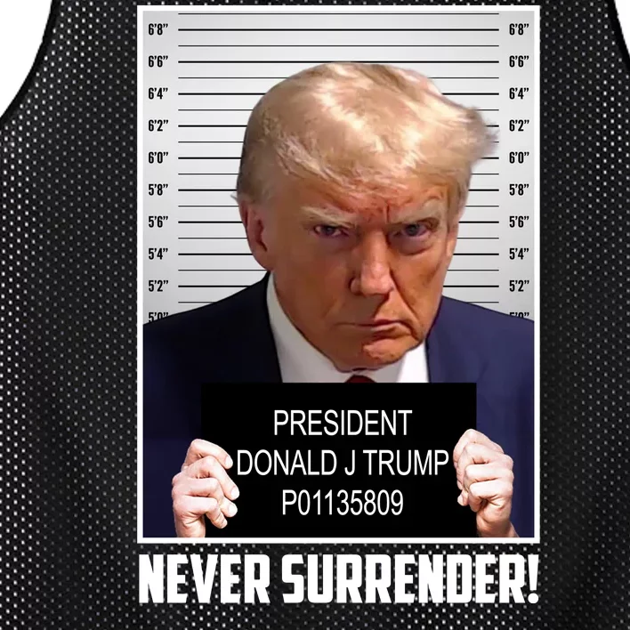 President Donald Trump Mugshot Never Surrender Mesh Reversible Basketball Jersey Tank