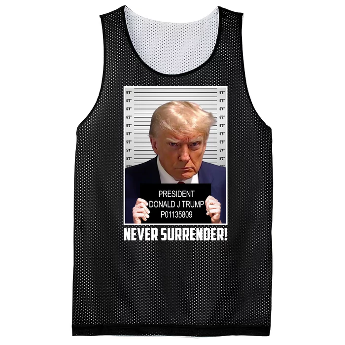 President Donald Trump Mugshot Never Surrender Mesh Reversible Basketball Jersey Tank