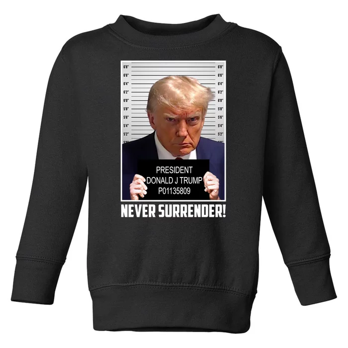 President Donald Trump Mugshot Never Surrender Toddler Sweatshirt