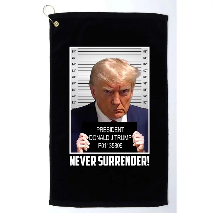 President Donald Trump Mugshot Never Surrender Platinum Collection Golf Towel