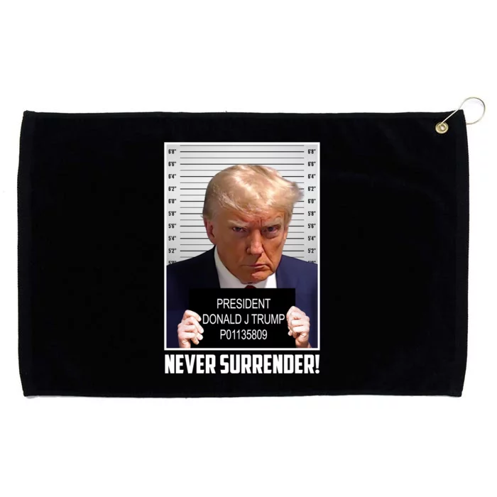 President Donald Trump Mugshot Never Surrender Grommeted Golf Towel