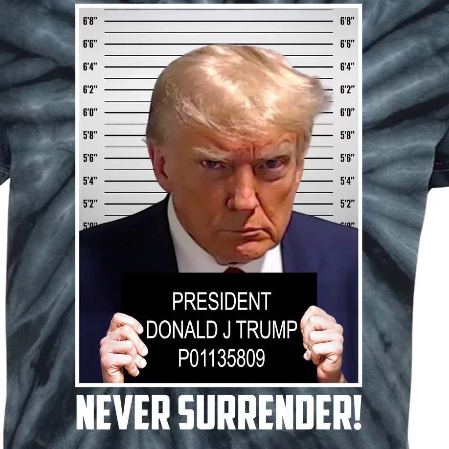 President Donald Trump Mugshot Never Surrender Kids Tie-Dye T-Shirt