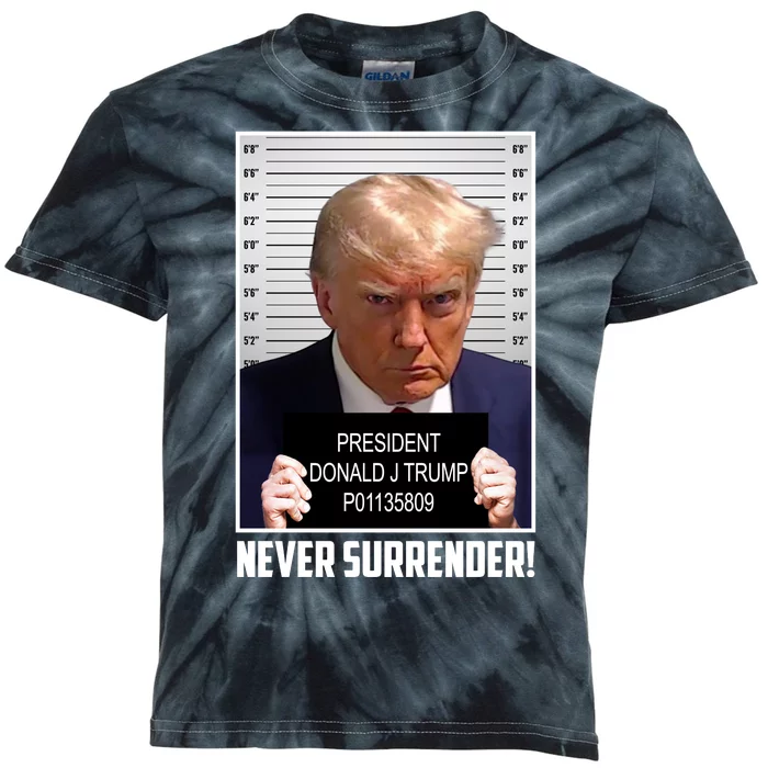 President Donald Trump Mugshot Never Surrender Kids Tie-Dye T-Shirt