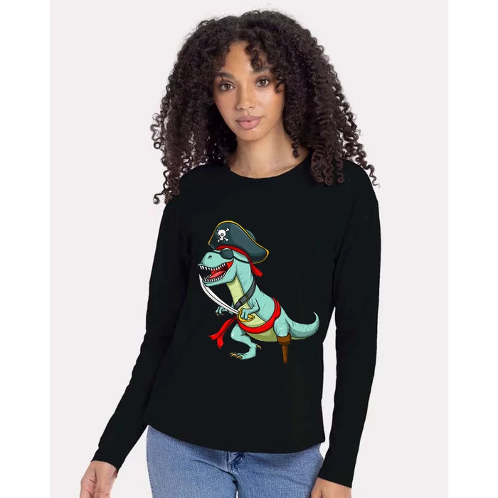 Pirate Dinosaur T Rex Funny Tyrannosaurus Halloween Womens Cotton Relaxed Long Sleeve T-Shirt