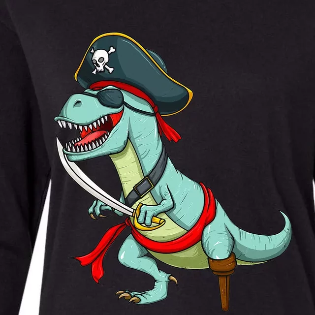 Pirate Dinosaur T Rex Funny Tyrannosaurus Halloween Womens Cotton Relaxed Long Sleeve T-Shirt