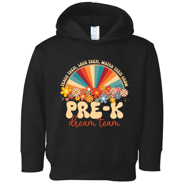 Prek Dream Team Retro Groovy Rainbow Back To School Teacher Toddler Hoodie