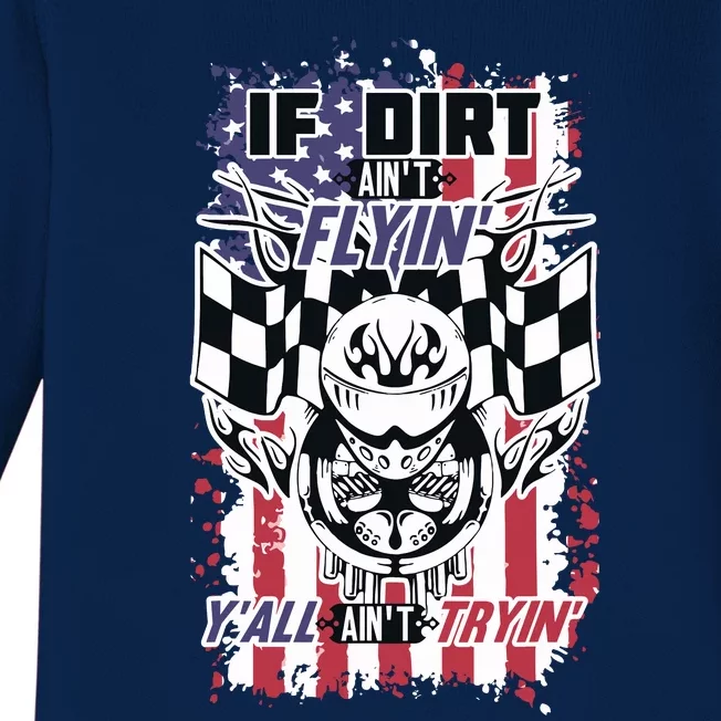 Patriotic Dirt Track Motocross & Stock Car Racing Baby Long Sleeve Bodysuit