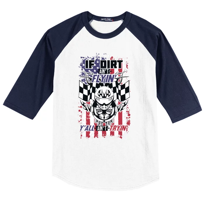 Patriotic Dirt Track Motocross & Stock Car Racing Baseball Sleeve Shirt