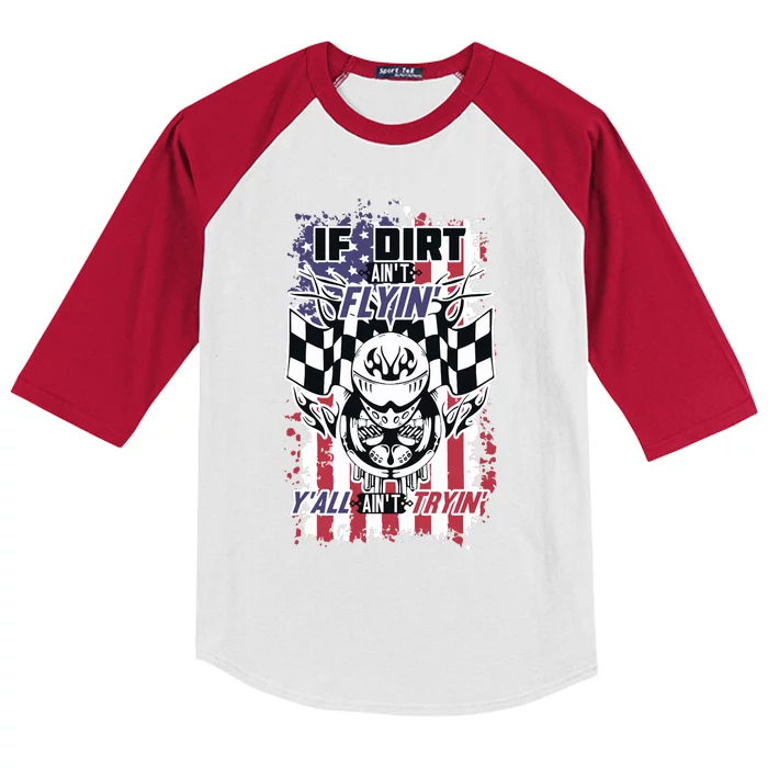 Patriotic Dirt Track Motocross & Stock Car Racing Kids Colorblock Raglan Jersey