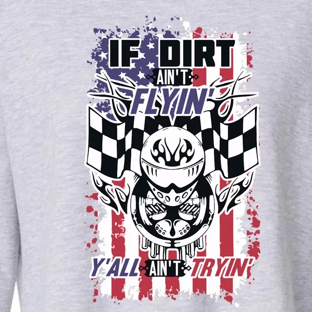 Patriotic Dirt Track Motocross & Stock Car Racing Cropped Pullover Crew