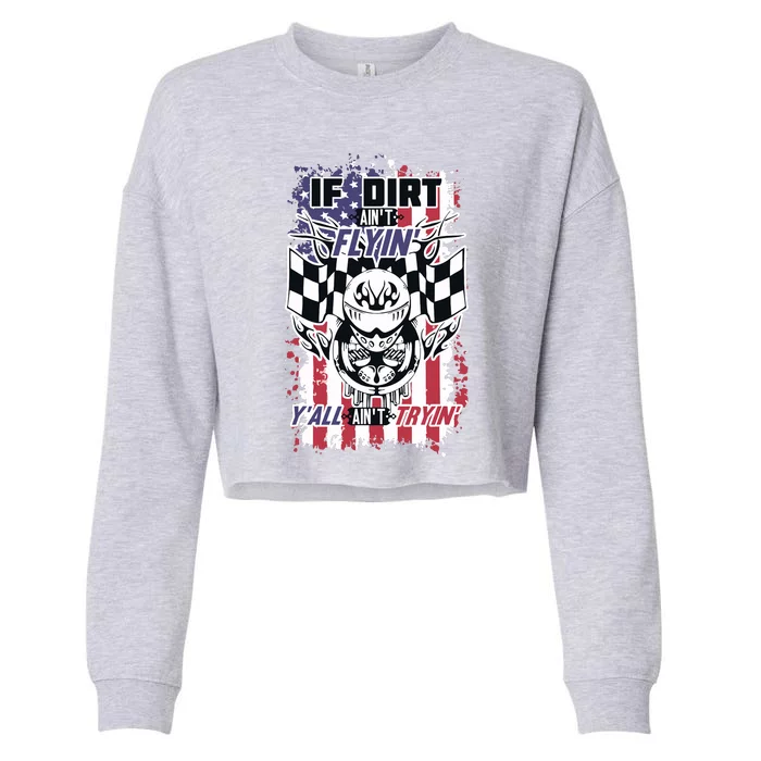 Patriotic Dirt Track Motocross & Stock Car Racing Cropped Pullover Crew