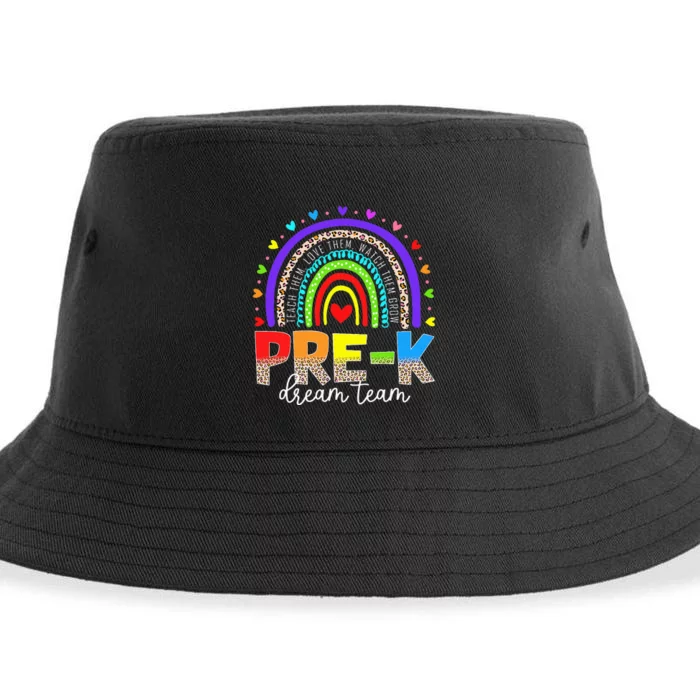 Prek Dream Team Leopard Rainbow Teacher Squad Back To School Sustainable Bucket Hat