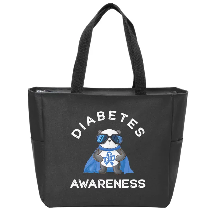 Panda Diabetic Type 1 Diabetes Awareness Support Zip Tote Bag