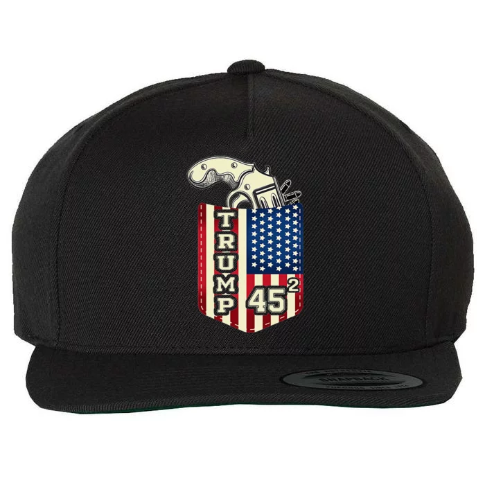 Pocket Donald Trump 2020 Pocket With American Flag Wool Snapback Cap