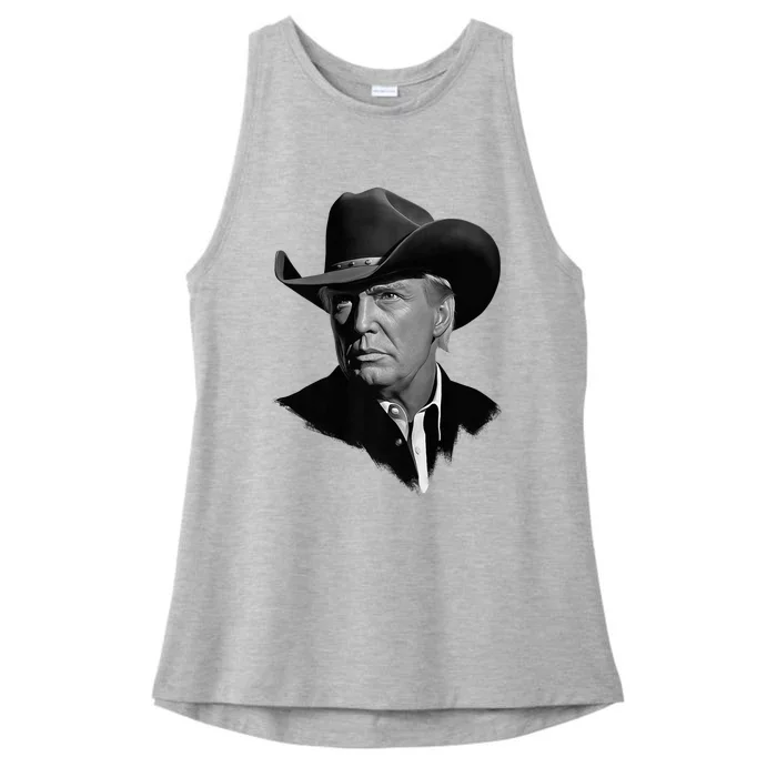 President Donald Trump In Cowboy Hat 2024 Usa Election Vote Premium Ladies Tri-Blend Wicking Tank