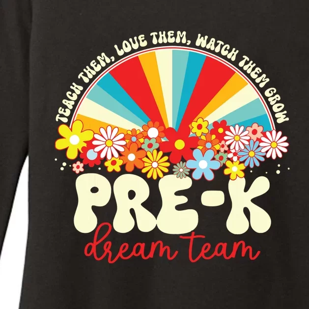 Prek Dream Team Retro Groovy Rainbow Back To School Teacher Womens CVC Long Sleeve Shirt