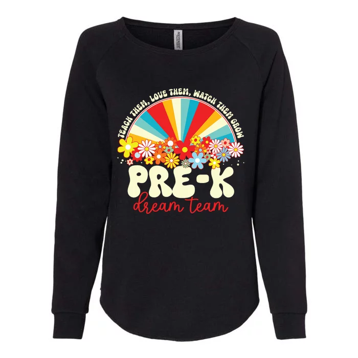 Prek Dream Team Retro Groovy Rainbow Back To School Teacher Womens California Wash Sweatshirt