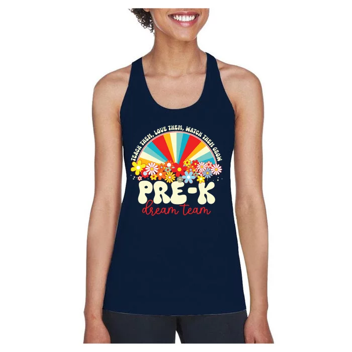 Prek Dream Team Retro Groovy Rainbow Back To School Teacher Women's Racerback Tank