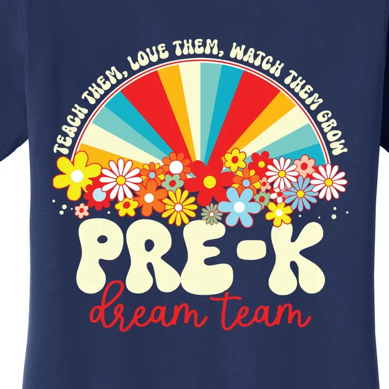 Prek Dream Team Retro Groovy Rainbow Back To School Teacher Women's T-Shirt