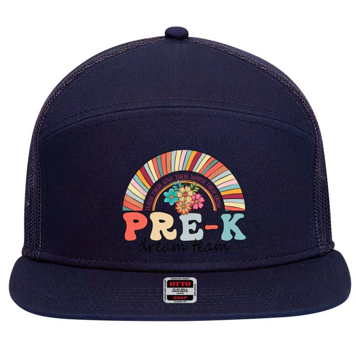 Pre-K Dream Team Rainbow Kinder Pre-K Teacher Back to School 7 Panel Mesh Trucker Snapback Hat