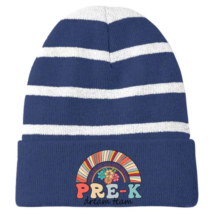 Pre-K Dream Team Rainbow Kinder Pre-K Teacher Back to School Striped Beanie with Solid Band