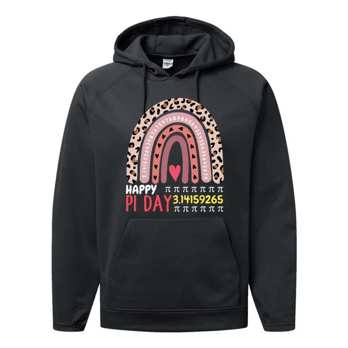 Pi Day Theme Spiral Pi Math Design 3.14 Leopard Rainbow Performance Fleece Hoodie