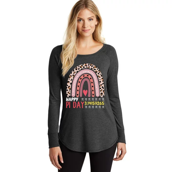 Pi Day Theme Spiral Pi Math Design 3.14 Leopard Rainbow Women's Perfect Tri Tunic Long Sleeve Shirt