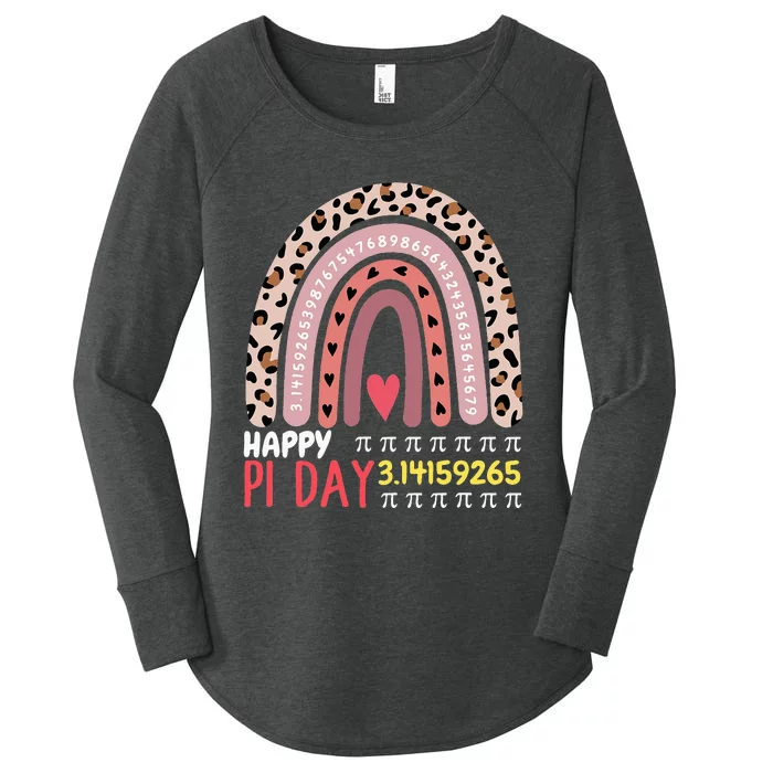 Pi Day Theme Spiral Pi Math Design 3.14 Leopard Rainbow Women's Perfect Tri Tunic Long Sleeve Shirt