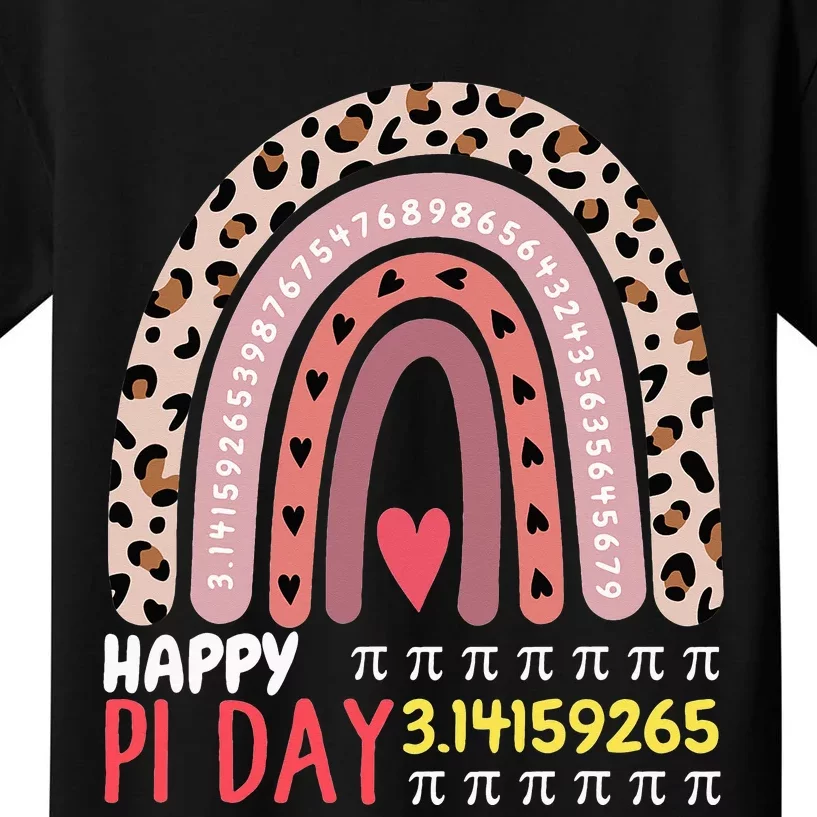 Pi Day Theme Spiral Pi Math Design 3.14 Leopard Rainbow Kids T-Shirt