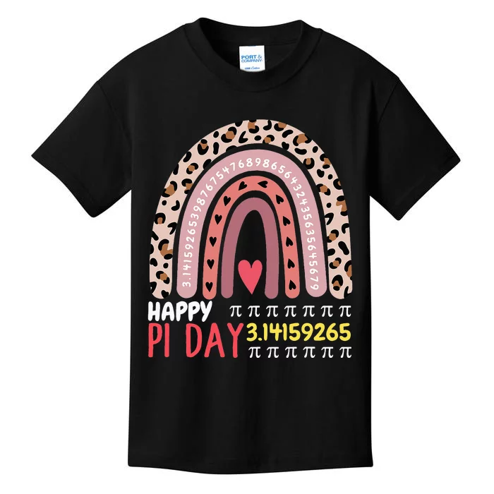 Pi Day Theme Spiral Pi Math Design 3.14 Leopard Rainbow Kids T-Shirt