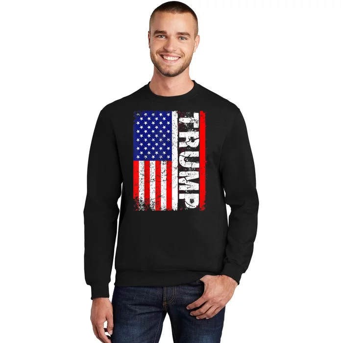 PRESIDENT Donald Trump Vintage USA Flag Tall Sweatshirt