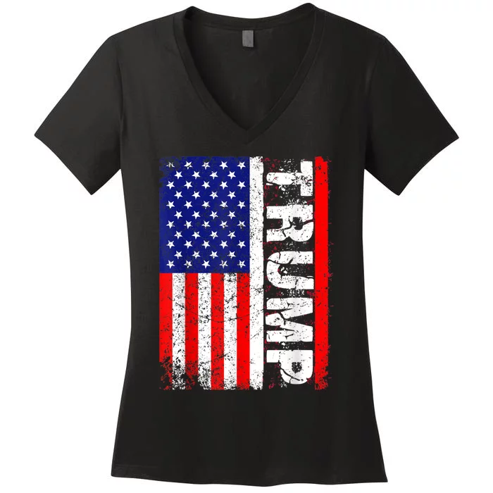 PRESIDENT Donald Trump Vintage USA Flag Women's V-Neck T-Shirt