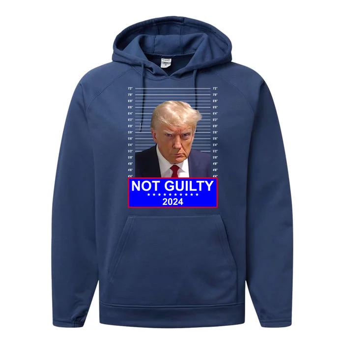 President Donald Trump Mugshot 2024 Not Guilty Performance Fleece Hoodie