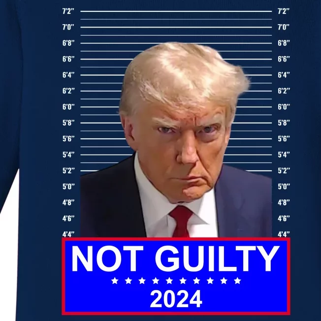 President Donald Trump Mugshot 2024 Not Guilty Baby Long Sleeve Bodysuit