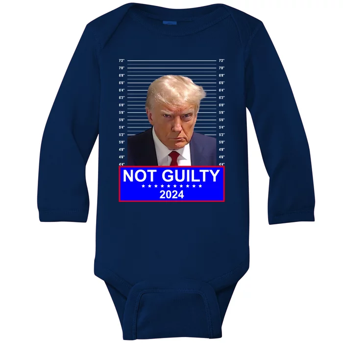 President Donald Trump Mugshot 2024 Not Guilty Baby Long Sleeve Bodysuit