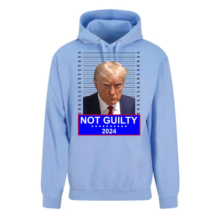 President Donald Trump Mugshot 2024 Not Guilty Unisex Surf Hoodie