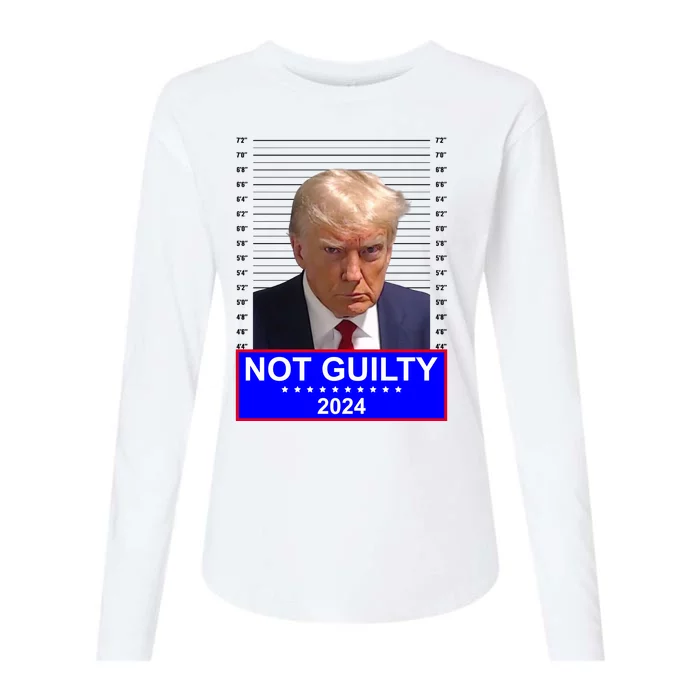 President Donald Trump Mugshot 2024 Not Guilty Womens Cotton Relaxed Long Sleeve T-Shirt