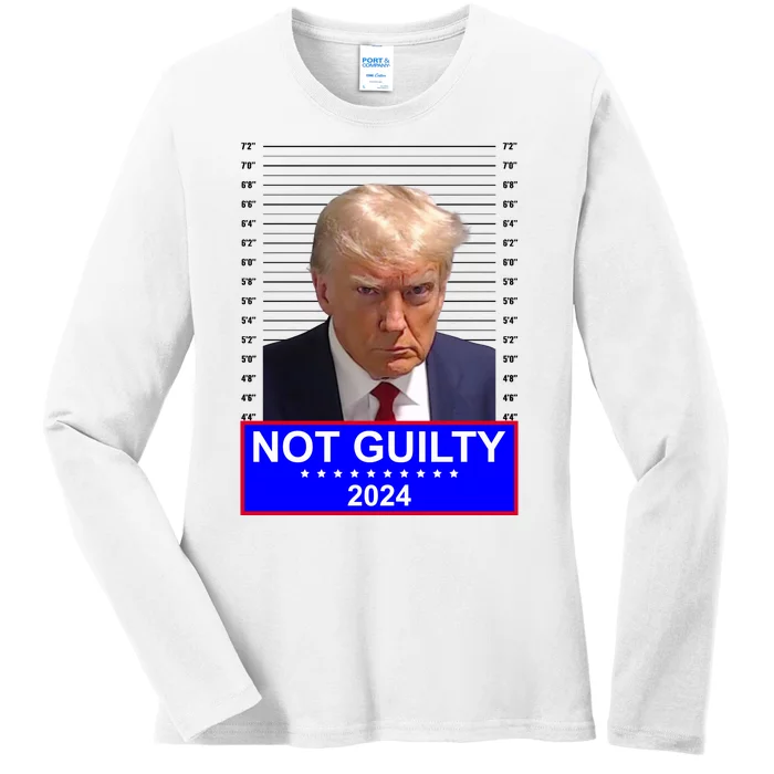 President Donald Trump Mugshot 2024 Not Guilty Ladies Long Sleeve Shirt