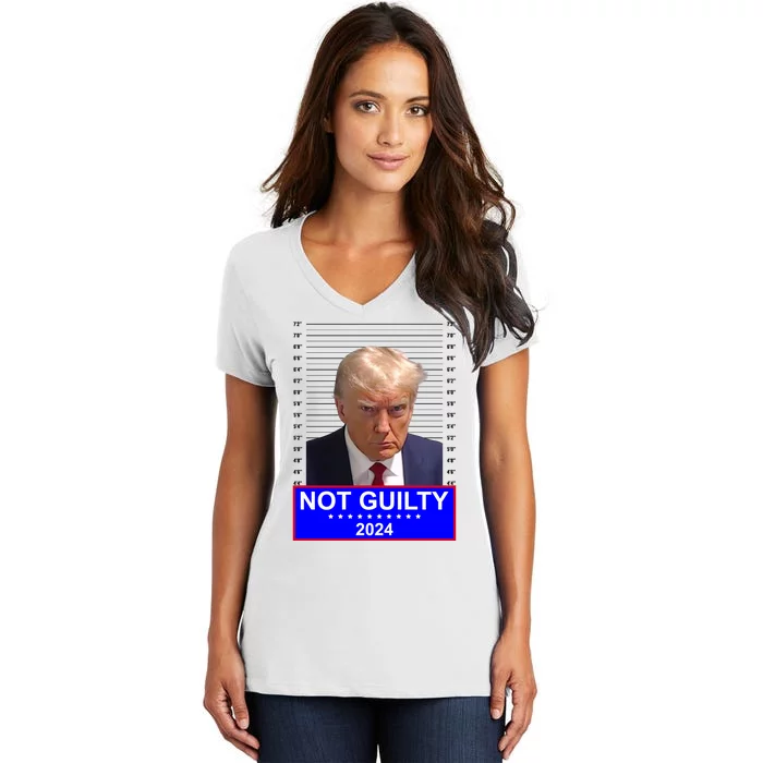 President Donald Trump Mugshot 2024 Not Guilty Women's V-Neck T-Shirt