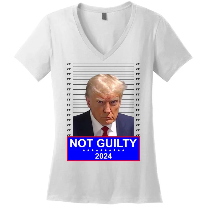 President Donald Trump Mugshot 2024 Not Guilty Women's V-Neck T-Shirt