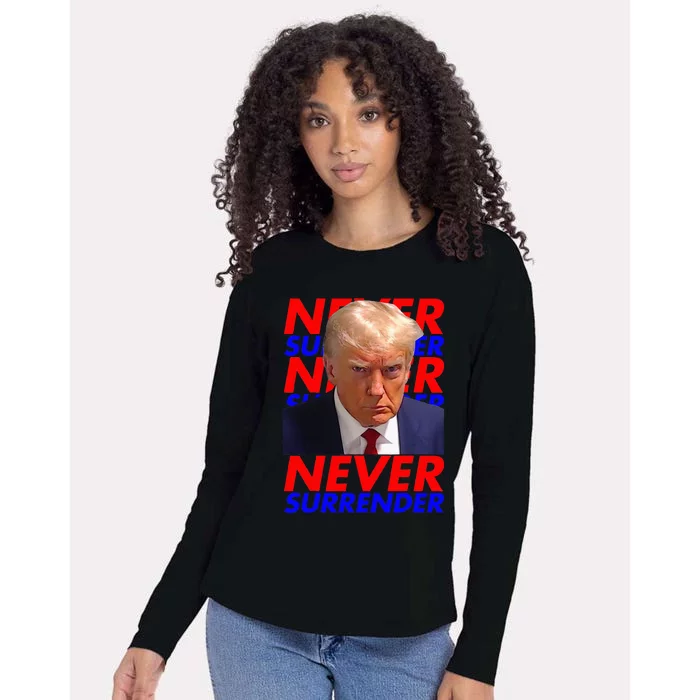 President Donald Trump 2024 Never Surrender Fingerprint USA Womens Cotton Relaxed Long Sleeve T-Shirt