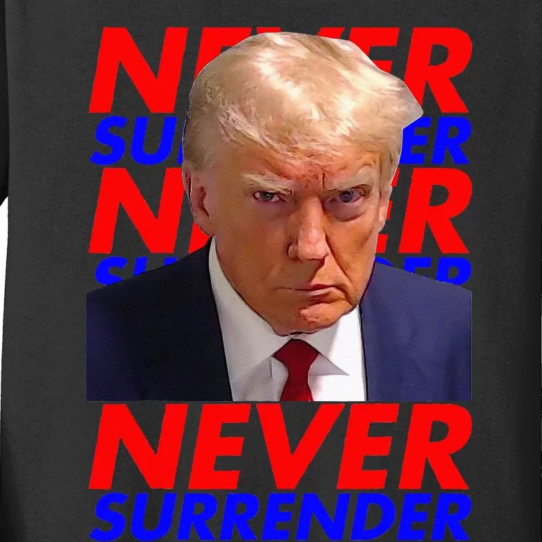 President Donald Trump 2024 Never Surrender Fingerprint USA Kids Long Sleeve Shirt